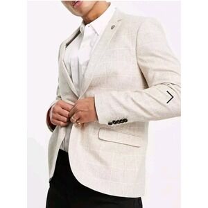 TWISTED TAILOR STONE WINDOWPANE CHECK PLAID SKULL‎ PIN BLAZER JACKET SZ 44T